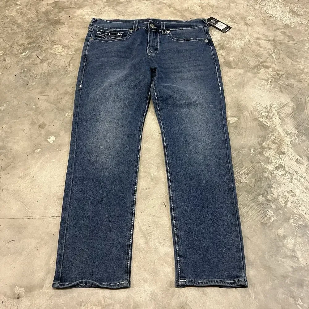 TRUE RELIGION Geno SN Flap Men’s Jeans Relaxed Slim Blue W34 L32 NWT